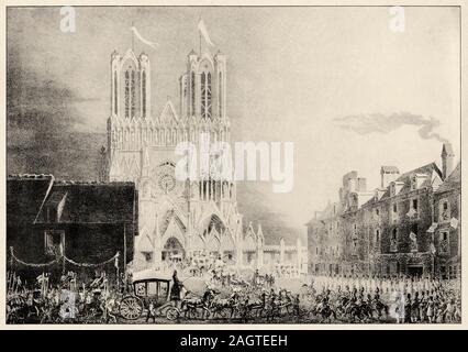 Ritus der König Charles X von Frankreich an der Metropolitan Kirche von Reims, 29. Mai 1825. Geschichte Frankreichs, alte eingravierten Abbildung Bild aus dem Buch H Stockfoto