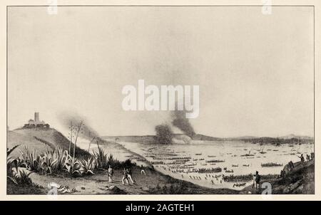 Algerien Kampagne. Am 14. Juni 1830, die französische Armee begann seine Landung in der Bucht von Sidi-Ferruch, Algerien. Territorium unter der Autorität eines Regent, Stockfoto