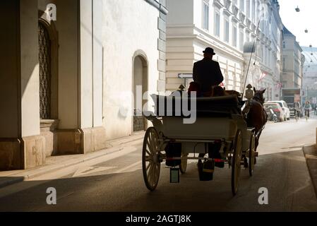 Pferdekutsche auf alten Straße der Stadt. Wien, Österreich Stockfoto