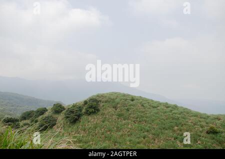 Eine hügelige Landschaft mit üppigen, grünen Gras an Yangmingshan National Park in Taiwan, März 2019 Stockfoto