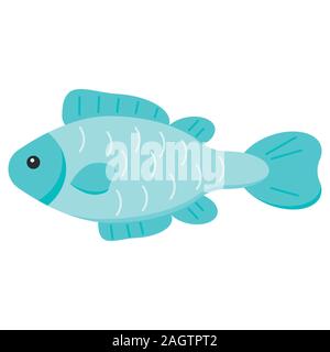 Vektor niedliche Fische flache Bauform silhouette Symbol auf weißem Hintergrund. Stock Vektor