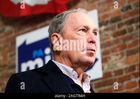 Pennsylvania, USA. Dezember 2019 21. US-Präsidentschaftskandidaten Michael Bloomberg öffnet eine lokale Kampagne Field Office in Philadelphia, PA, am 21. Dezember 2019. Der ehemalige Bürgermeister von New York City ist die dritte demokratische Kandidat a Campaign Office in der Keystone Staat zu errichten. Stockfoto