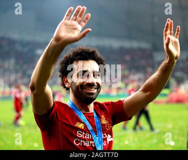 Liverpools Mohamed Salah feiert nach der FIFA Club WM-Finale an der Khalifa International Stadium, Doha. Stockfoto