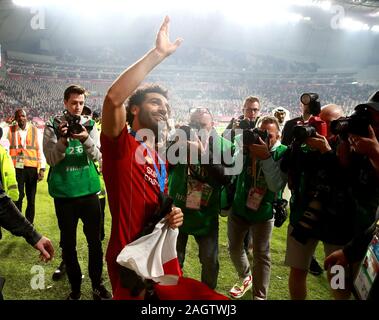 Liverpools Mohamed Salah feiert nach der FIFA Club WM-Finale an der Khalifa International Stadium, Doha. Stockfoto