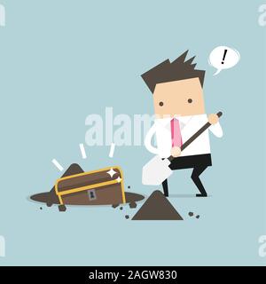 Geschäftsmann graben Boden für ein Schatz. Vektor Stock Vektor