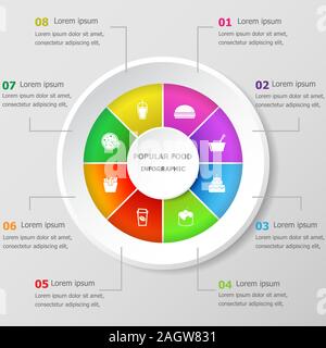 Infografik Design Template mit populären Essen Icons, Vektor Stock Vektor