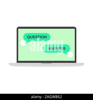 Frage und Antwort im online Chat computer notebook Laptop. Vektor Stock Vektor