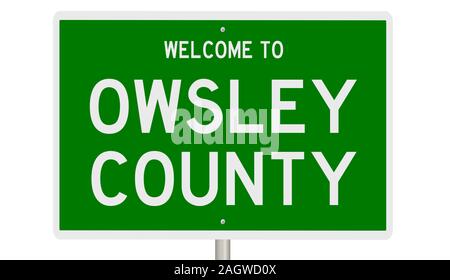 Rendering von einem grünen 3d Autobahn Zeichen für Owsley County Stockfoto