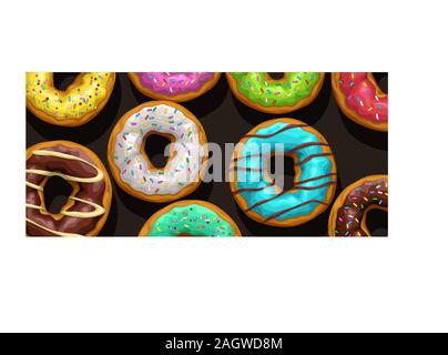 Bunte Donuts auf schwarzem Hintergrund Stock Vektor