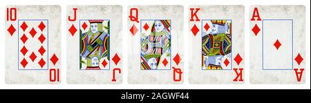 Diamanten Suit Spielkarten, gehören die Ass, König, Dame, Bube und Zehn - auf weißen isoliert. Stockfoto