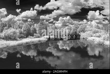 Schwarz-weiße Landschaft. Infrarot Fotografie. Stockfoto