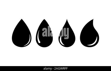 Water drop Icons Set Flat Style schwarz auf weißem Hintergrund. Einfach vektor design, Wasser Symbol Symbole, Wasser tropfen Silhouette. Stock Vektor