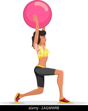 Fitness Frau Training mit Ball. Fitness yoga ball Emblem auf weißen isoliert. Vector Illustration. Stock Vektor