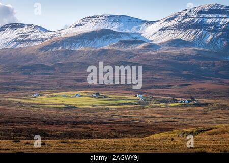 Cuillin Berge, Häuser, Isle of Skye Stockfoto