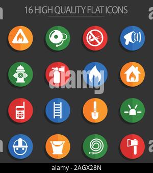 Feuerwehr 16 flache Symbole Stock Vektor