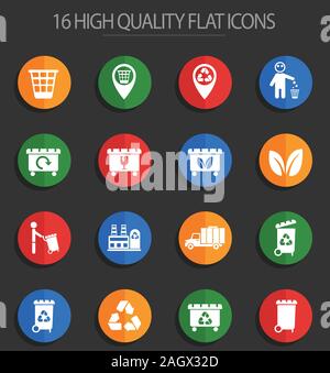 garbage 16 flat icons Stock Vektor
