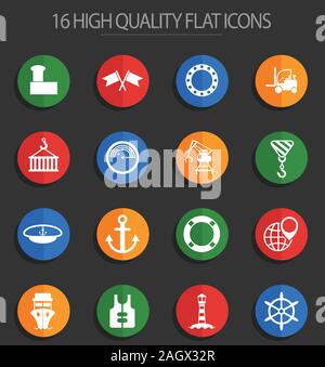 Hafen 16 flache Symbole Stock Vektor