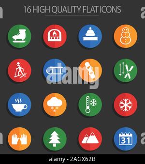 Winter 16 flache Symbole Stock Vektor