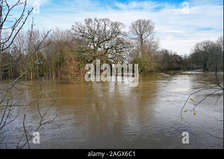 Lewes Großbritannien 22. Dezember 2019 - Überschwemmung um barcombe Mühlen in der Nähe von Lewes in East Sussex als mehr Wetter- und Hochwasserwarnungen haben über Großbritannien nach Tagen des Regens ausgestellt: Credit Simon Dack/Alamy leben Nachrichten Stockfoto