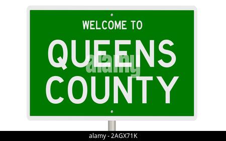 Rendering von einem grünen 3d Autobahn Zeichen für Queens County Stockfoto