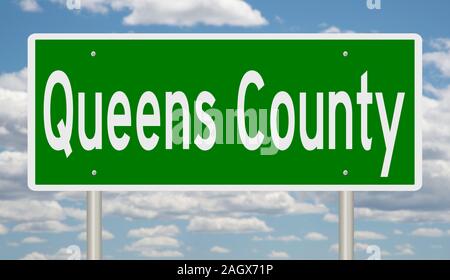 Rendering von einem grünen 3d Autobahn Zeichen für Queens County Stockfoto