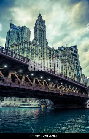 Die Wrigley Building, Art déco-Wolkenkratzer und clocktower, Chicago, Illinois, USA Stockfoto