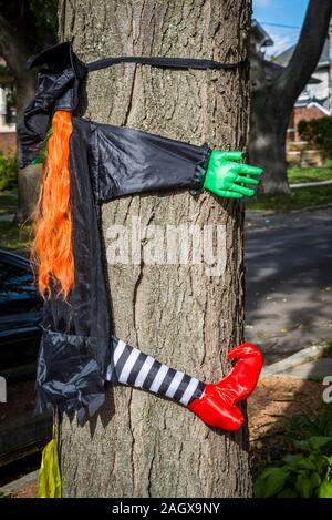 Halloween Dekoration, in einem Garten, Chicago, Illinois, USA Stockfoto
