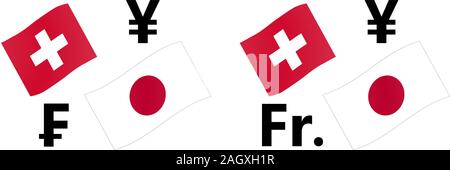 CHFJPY forex Währungspaar Vector Illustration. Schweizer und japanische Flagge, mit Franken und Yen Symbol. Stock Vektor