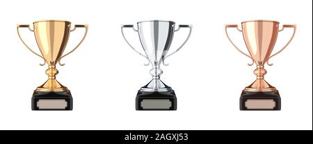 Gold, Silber und Bronze Trophäe Set Stockfoto