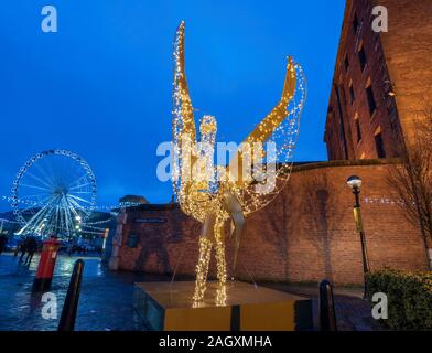 Liverpool Albert Dock komplex Weihnachtsbeleuchtung. Stockfoto