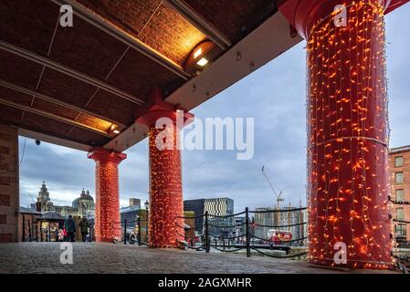 Liverpool Albert Dock komplex Weihnachtsbeleuchtung. Stockfoto