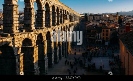 Die berühmten antiken Aquädukt in Segovia, Spanien. Stockfoto