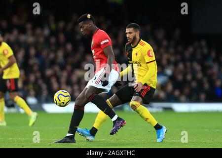 Watford, UK. 22. Dezember 2019. Paul Pogba von Manchester United in der Premier League Match zwischen Watford und Manchester United an der Vicarage Road, Watford am Sonntag, den 22. Dezember 2019. (Credit: Leila Coker | MI Nachrichten) das Fotografieren dürfen nur für Zeitung und/oder Zeitschrift redaktionelle Zwecke verwendet werden, eine Lizenz für die gewerbliche Nutzung Kreditkarte erforderlich: MI Nachrichten & Sport/Alamy leben Nachrichten Stockfoto