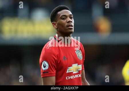 Watford, UK. 22. Dezember 2019. Anthony Martial von Manchester United in der Premier League Match zwischen Watford und Manchester United an der Vicarage Road, Watford am Sonntag, den 22. Dezember 2019. (Credit: Leila Coker | MI Nachrichten) das Fotografieren dürfen nur für Zeitung und/oder Zeitschrift redaktionelle Zwecke verwendet werden, eine Lizenz für die gewerbliche Nutzung Kreditkarte erforderlich: MI Nachrichten & Sport/Alamy leben Nachrichten Stockfoto