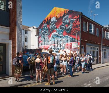 North Laine Graffiti Wandbild, Brighton, Großbritannien Stockfoto