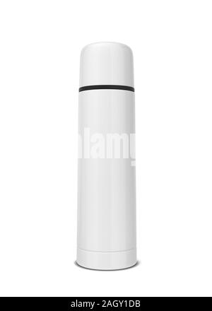 Thermoskanne für heiße Getränke. 3d-Abbildung auf weißem Hintergrund Stockfoto