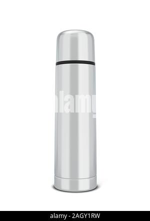 Thermoskanne für heiße Getränke. 3d-Abbildung auf weißem Hintergrund Stockfoto