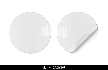 Runde Aufkleber. 3d-Abbildung auf weißem Hintergrund Stockfoto