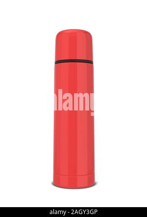 Thermoskanne für heiße Getränke. 3d-Abbildung auf weißem Hintergrund Stockfoto