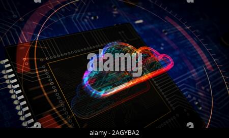 Cyber cloud Symbol futuristische gerenderten 3D-Bild. Konzept der Datenspeicherung, Datenverarbeitung, Datenbank-, Archiv- und Dokumenten Sicherheit. Abstrakte Digitale s Stockfoto