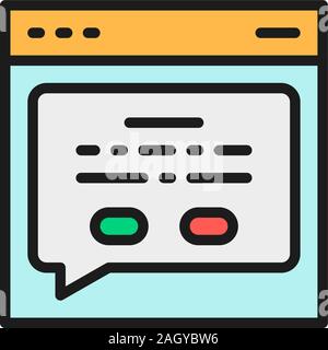 Web Seite mit einer Nachricht, feedback Flachbild Color Line Symbol. Stock Vektor