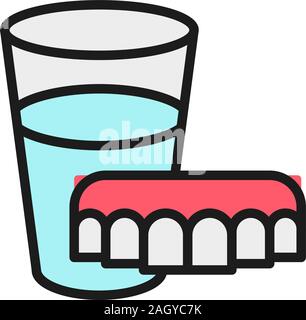 Zahnersatz mit Glas Wasser flach Farbe Symbol Leitung. Stock Vektor