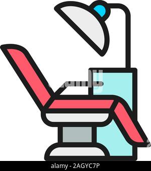Vektor Zahnarztstuhl, medizinische Ausrüstung flachbild Color Line Symbol. Stock Vektor