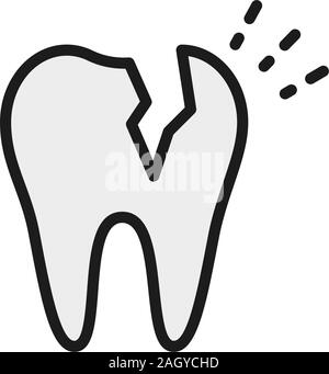Vektor Zahn gebrochen, zahnmedizinisches Problem flachbild Color Line Symbol. Stock Vektor