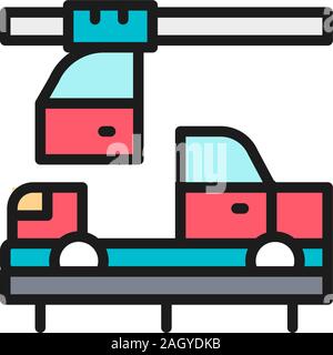 Chinesische Automobilindustrie, Automotive Factory flachbild Color Line Symbol. Stock Vektor