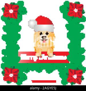 Helle Abbildung mit Hund in hat Santa Claus. Hund Santa Claus. Schöner Hund mit Aufschrift frohe Weihnachten. Stock Vektor