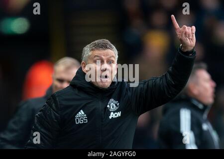 Watford, UK. 22 Dez, 2019. Man Utd manager Ole Gunnar Solskjær während der Premier League Match zwischen Watford und Manchester United an der Vicarage Road, Watford, England am 22. Dezember 2019. Foto von Andy Rowland. Credit: PRiME Media Images/Alamy leben Nachrichten Stockfoto