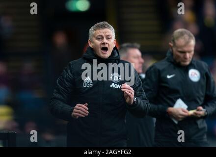 Watford, UK. 22 Dez, 2019. Man Utd manager Ole Gunnar Solskjær während der Premier League Match zwischen Watford und Manchester United an der Vicarage Road, Watford, England am 22. Dezember 2019. Foto von Andy Rowland. Credit: PRiME Media Images/Alamy leben Nachrichten Stockfoto