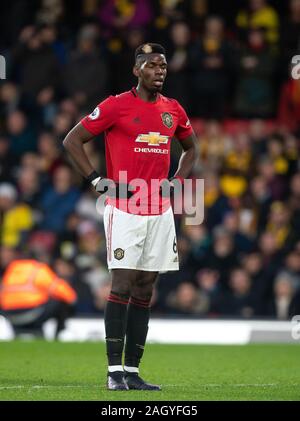 Watford, UK. 22 Dez, 2019. Paul Pogba von Manchester United in der Premier League Match zwischen Watford und Manchester United an der Vicarage Road, Watford, England am 22. Dezember 2019. Foto von Andy Rowland. Credit: PRiME Media Images/Alamy leben Nachrichten Stockfoto