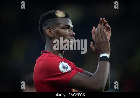 Watford, UK. 22 Dez, 2019. Paul Pogba von Manchester United in der Premier League Match zwischen Watford und Manchester United an der Vicarage Road, Watford, England am 22. Dezember 2019. Foto von Andy Rowland. Credit: PRiME Media Images/Alamy leben Nachrichten Stockfoto